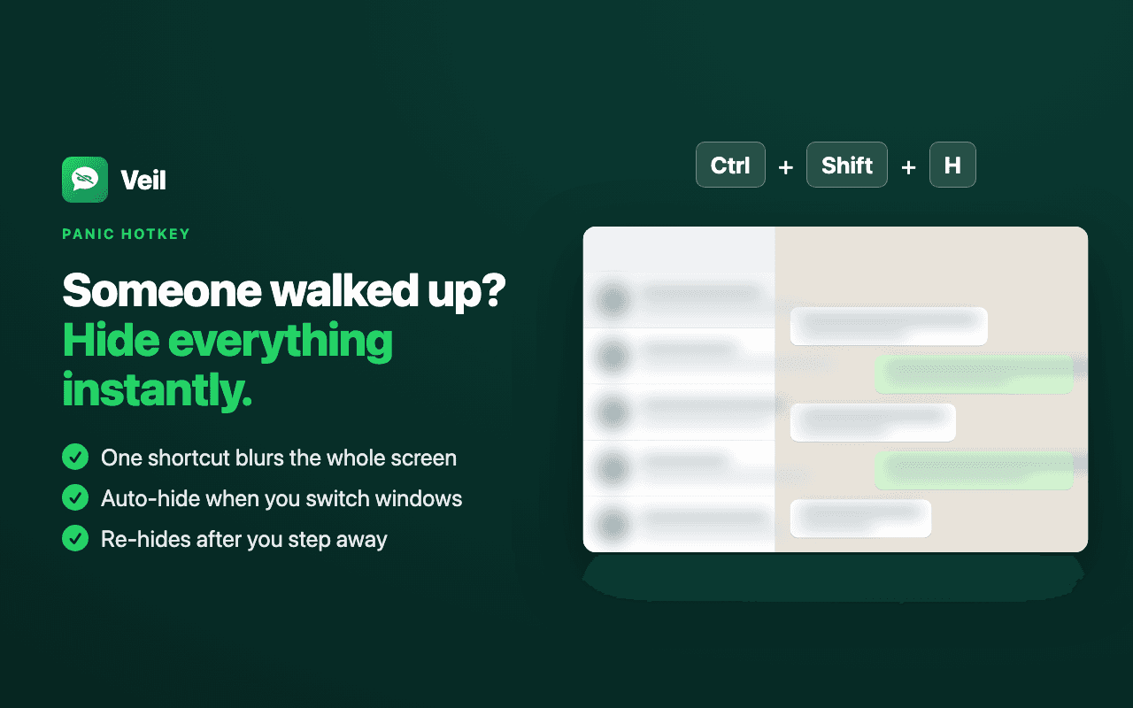 Veil panic hotkey hiding the entire WhatsApp Web screen instantly